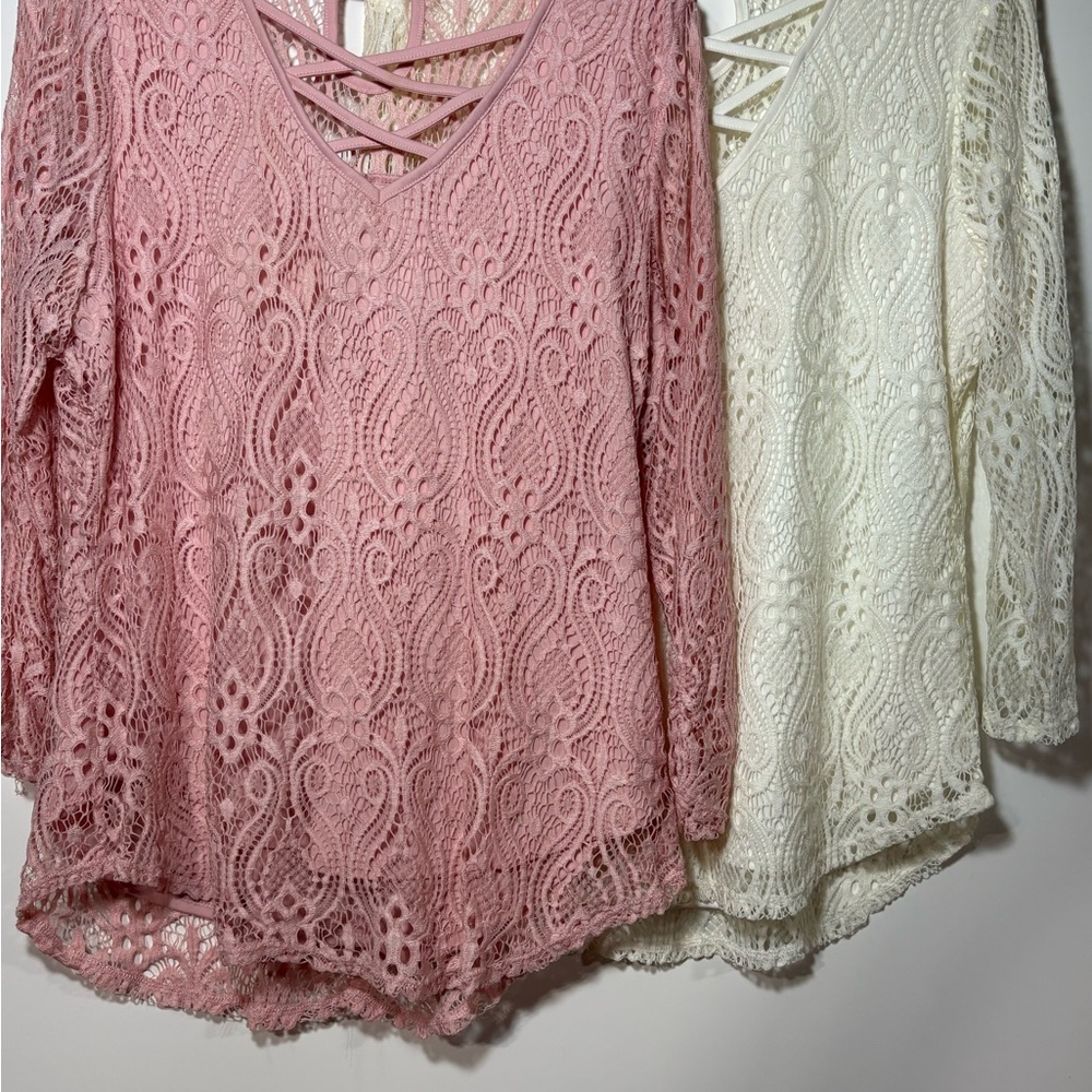 Boohoo Pink Lace Crisscross V-Neck Tunic